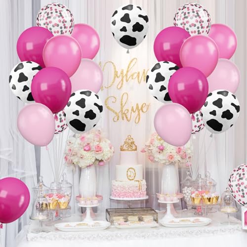 Biapian Cow Balloons, 12 Inch Pink Cow Print Balloon Hot Pink Pastel Pink Confetti Pink Helium Latex Balloons for Birthday, Girls, Cow Print Party, Cowgirl Rodeo Party, Farm Party Decorations Supplies - Image 5