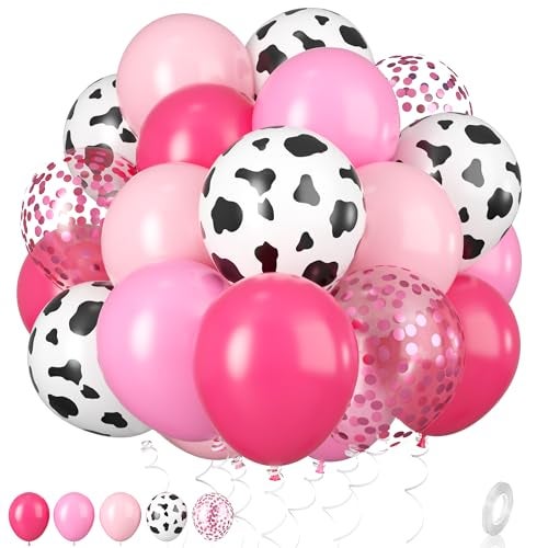 Biapian Cow Balloons, 12 Inch Pink Cow Print Balloon Hot Pink Pastel Pink Confetti Pink Helium Latex Balloons for Birthday, Girls, Cow Print Party, Cowgirl Rodeo Party, Farm Party Decorations Supplies - Image 1