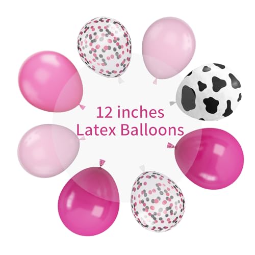 Biapian Cow Balloons, 12 Inch Pink Cow Print Balloon Hot Pink Pastel Pink Confetti Pink Helium Latex Balloons for Birthday, Girls, Cow Print Party, Cowgirl Rodeo Party, Farm Party Decorations Supplies - Image 2