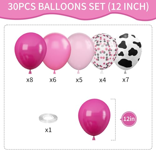 Biapian Cow Balloons, 12 Inch Pink Cow Print Balloon Hot Pink Pastel Pink Confetti Pink Helium Latex Balloons for Birthday, Girls, Cow Print Party, Cowgirl Rodeo Party, Farm Party Decorations Supplies - Image 3