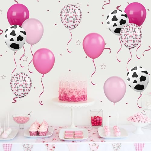 Biapian Cow Balloons, 12 Inch Pink Cow Print Balloon Hot Pink Pastel Pink Confetti Pink Helium Latex Balloons for Birthday, Girls, Cow Print Party, Cowgirl Rodeo Party, Farm Party Decorations Supplies - Image 4