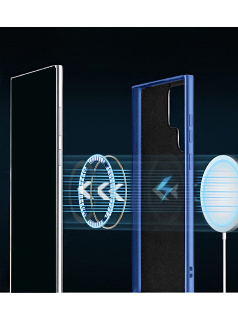 Wtech Samsung Galaxy S25 Ultra 5G 2025 Support Wireless Charging Magnetic Cover Texture PU Leather  Phone Case Cover (MCMPMN) - Navy Blue - Image 5