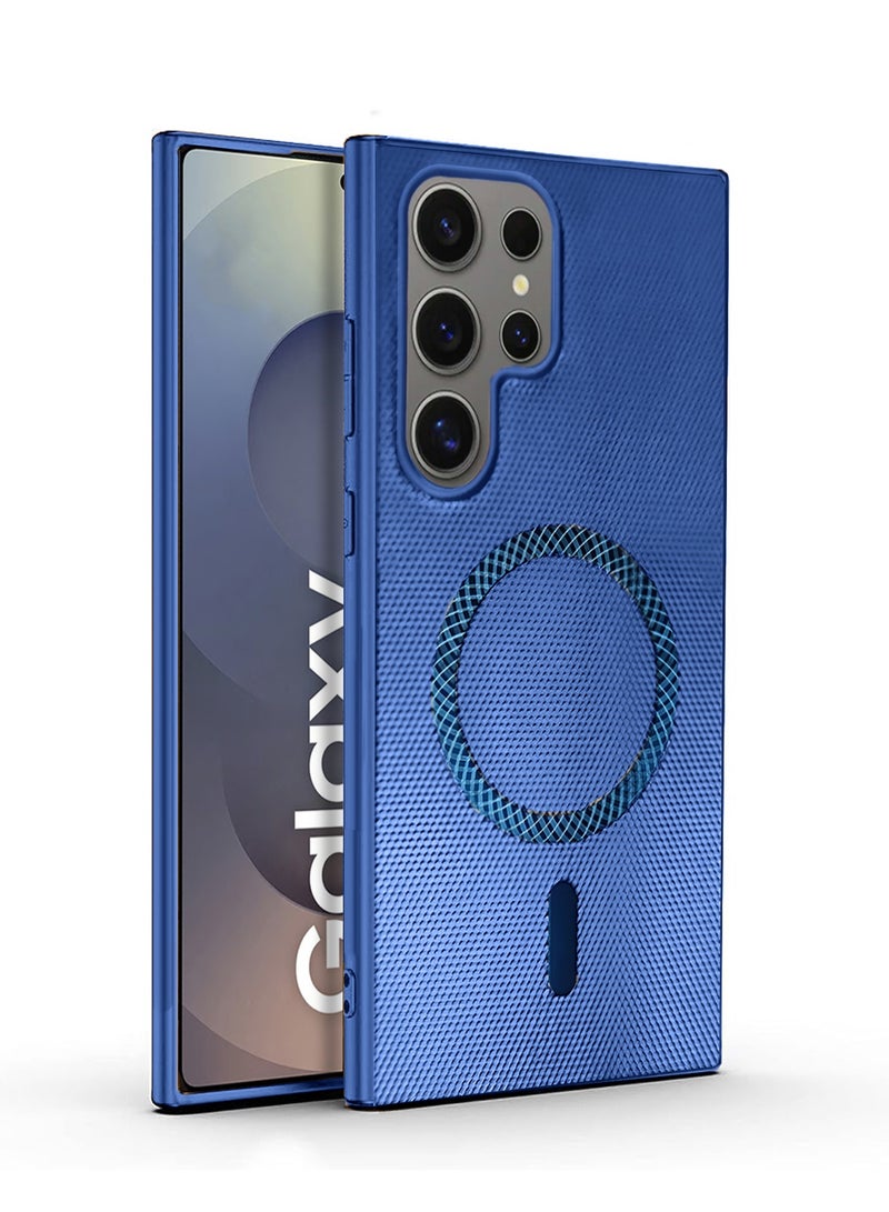 Wtech Samsung Galaxy S25 Ultra 5G 2025 Support Wireless Charging Magnetic Cover Texture PU Leather  Phone Case Cover (MCMPMN) - Navy Blue - Image 1