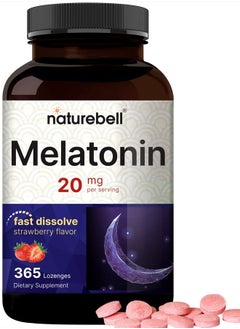 NatureBell Melatonin 20mg, 365 Fast Dissolve Tablets - Natural Strawberry Flavor - Vegetarian Chewable Lozenges for 1 Year Supply, High Potency | Non-GMO, No Gluten  - Image 1