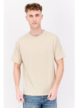 Fudo Men Crew Neck Short Sleeve Brand Logo T-Shirt, Beige  - Image 1