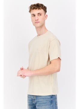 Fudo Men Crew Neck Short Sleeve Brand Logo T-Shirt, Beige  - Image 4
