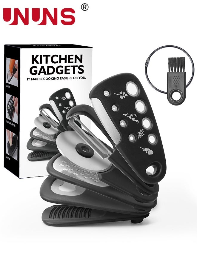 UNUNS - 6-Piece Kitchen Gadgets Set,Space Saving,Cheese Grater,Bottle Opener,Fruit Vegetable Peeler,Pizza Cutter,Garlic Ginger Grinder,Herb Stripper Gift Set - Image 1