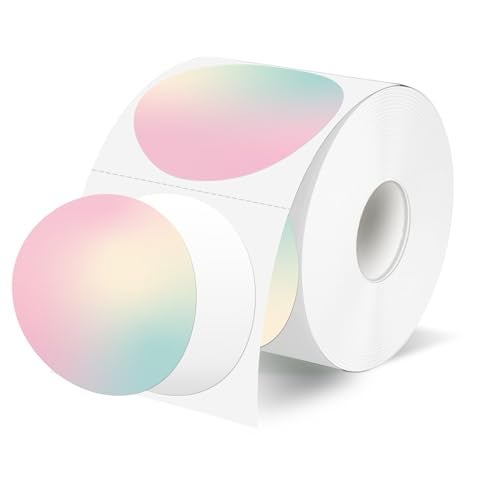 YEGAWEN 2 Inch Circle Thermal Label Stickers, Pink Self-Adhesive Round Direct Thermal Labels use for Business, Waterproof/Tearproof/Perforation Line Design- Gradient Color - Image 1