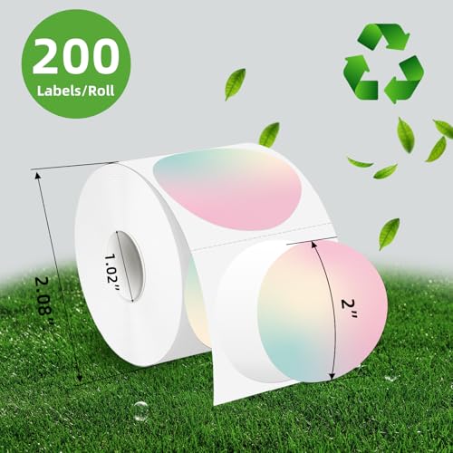 YEGAWEN 2 Inch Circle Thermal Label Stickers, Pink Self-Adhesive Round Direct Thermal Labels use for Business, Waterproof/Tearproof/Perforation Line Design- Gradient Color - Image 2