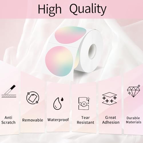 YEGAWEN 2 Inch Circle Thermal Label Stickers, Pink Self-Adhesive Round Direct Thermal Labels use for Business, Waterproof/Tearproof/Perforation Line Design- Gradient Color - Image 3