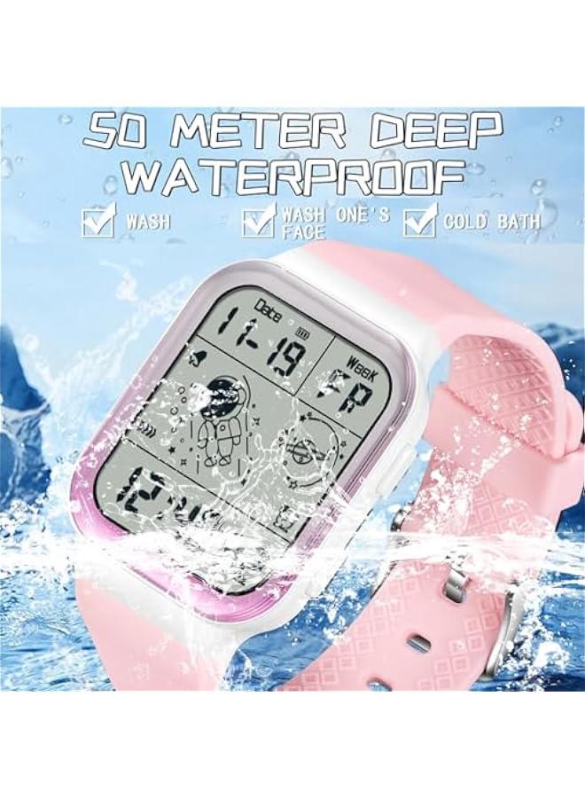 Digital Watch Rectangular Watches for Women Men White Unisex Square LED Electronic 5ATM Waterproof Wristwatch Sports Silicone Strap - Image 4