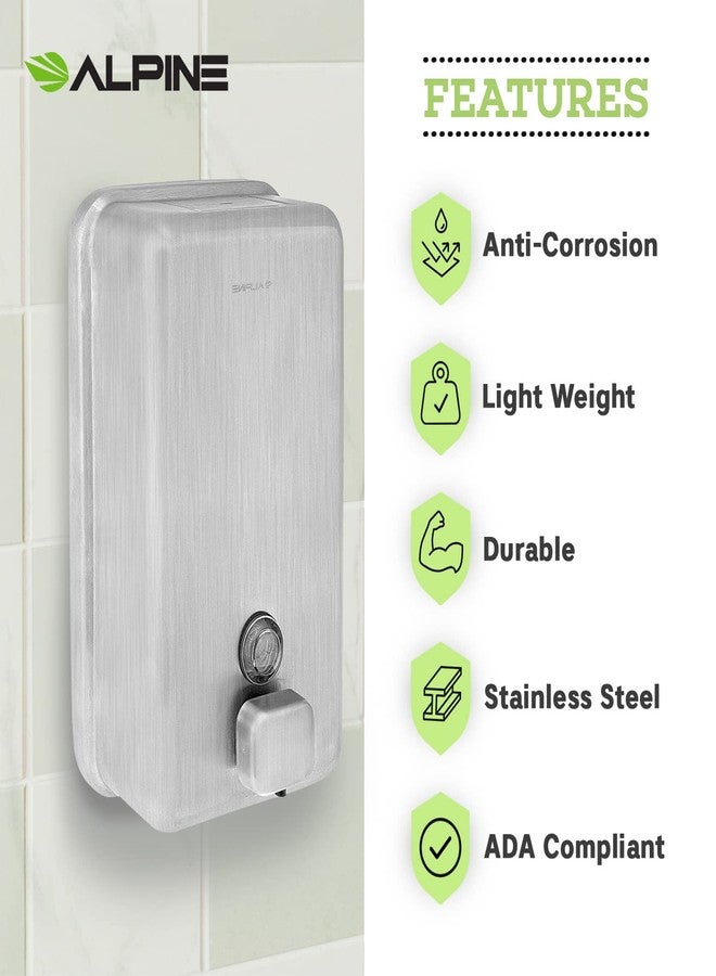 Alpine Industries Manual Stainless Steel Liquid Soap Dispenser, Vertical - 40oz Capacity - Rust Proof Wall Mounted Commercial Handsoap Holder for Office Home & Hotel - Image 3