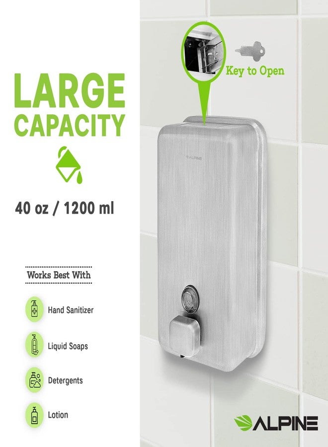 Alpine Industries Manual Stainless Steel Liquid Soap Dispenser, Vertical - 40oz Capacity - Rust Proof Wall Mounted Commercial Handsoap Holder for Office Home & Hotel - Image 2