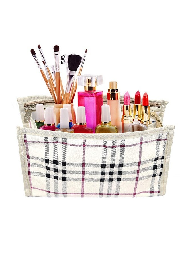 STACKRAID Polyester Set of 3 Difference Size Multipurpose Travel Pouch Toiletry Shaving Cosmetic Makeup Kit Zipper Stationary Case Pen/Pencil/Cosmetics Pouch - Ivory (Checks Design) - Image 5