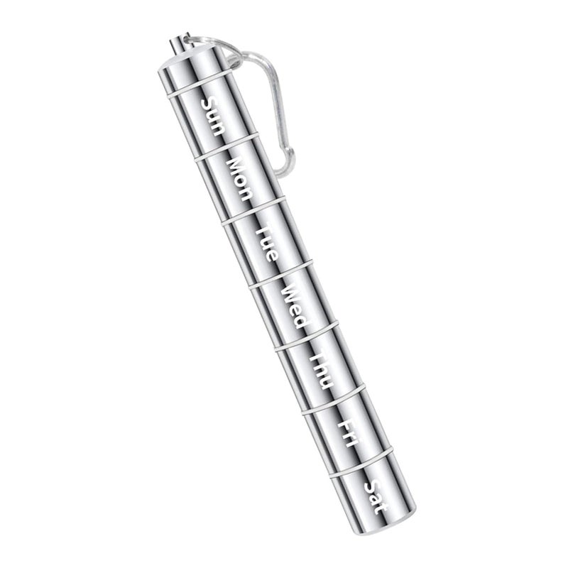 Weekly Pill Organizer 190x25mm Waterproof Aluminum Alloy - Portable With Key Chain Loop Pill Box for Outdoor Travel Hiking Cycling Activities - Image 1