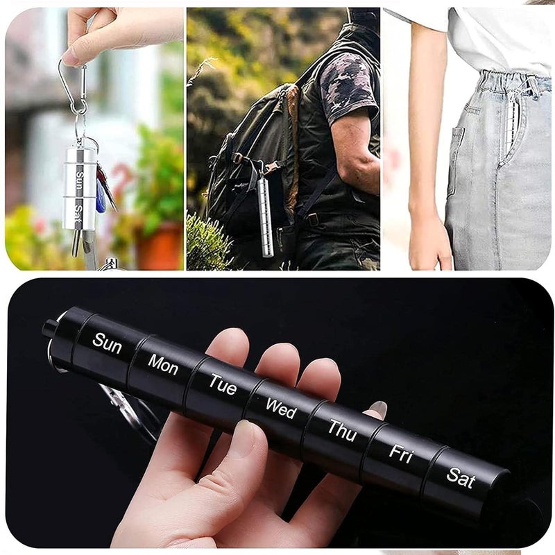 Weekly Pill Organizer 190x25mm Waterproof Aluminum Alloy - Portable With Key Chain Loop Pill Box for Outdoor Travel Hiking Cycling Activities - Image 3