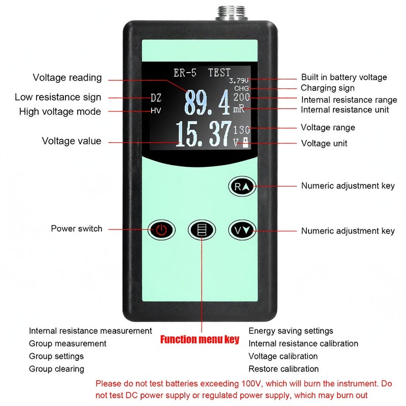 130V 5mΩ~200Ω Handheld Four-wire Battery Internal Resistance Tester Multifunctional Battery Voltage Internal Resistance Tester Nickel-metal Hydride Button Lithium Battery Tester - Image 5