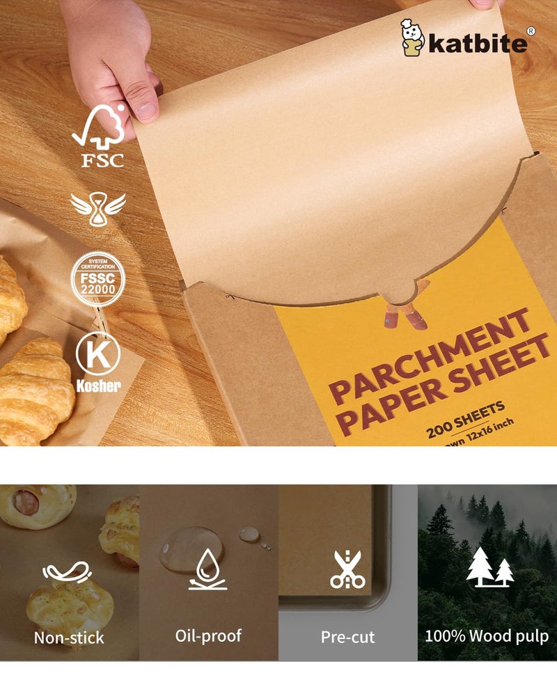 katbite كاتبايت 200 قطعة 12x16 بوصة ورق زبدة غير مبيض للخبز، أوراق ورق زبدة مقطعة مسبقًا، ورق خبز مسطح ثقيل، أوراق خبز نصفية لخبز الكعك، الطهي، القلاية الهوائية، الفرن - Image 4