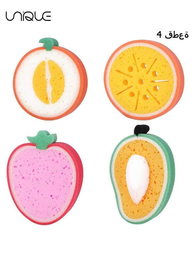 Unique - Shower Sponge 4pcs Washing Cleaning Sponge Cloth Kids Shower Puff Exfoliating Shower Sponge Bath Loofah Sponge Fruit Shower Sponge - Image 1