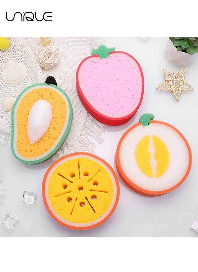 Unique - Shower Sponge 4pcs Washing Cleaning Sponge Cloth Kids Shower Puff Exfoliating Shower Sponge Bath Loofah Sponge Fruit Shower Sponge - Image 1