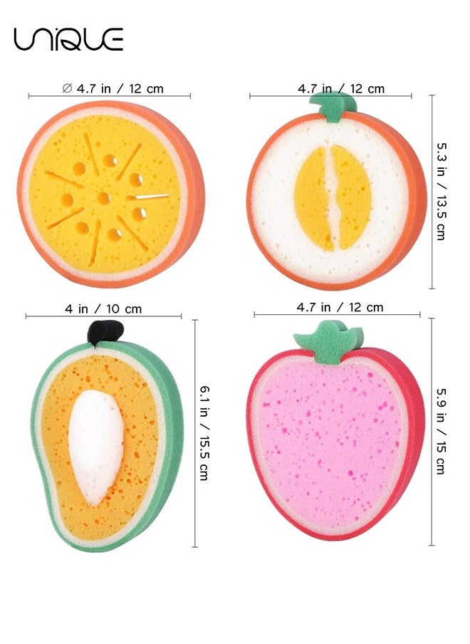 Unique - Shower Sponge 4pcs Washing Cleaning Sponge Cloth Kids Shower Puff Exfoliating Shower Sponge Bath Loofah Sponge Fruit Shower Sponge - Image 1