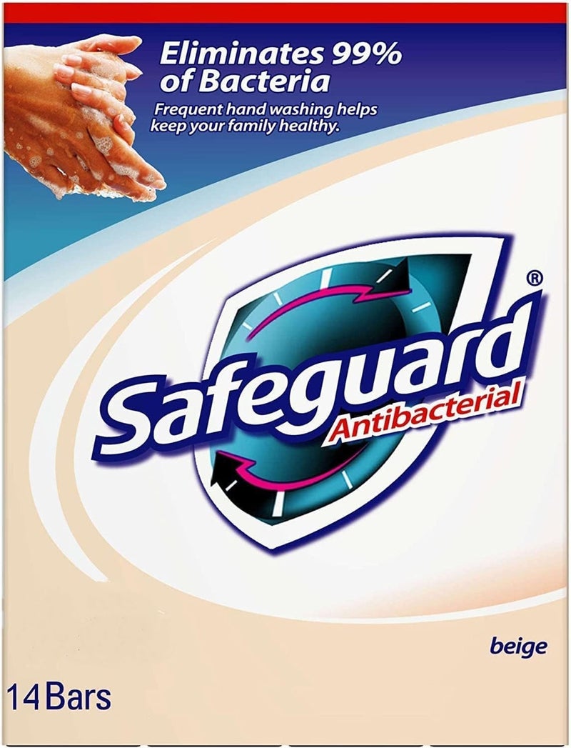 Safeguard 14 bars 4 ounce (113 gram) each beige washes away bacteria antibacterial soap bar - Image 1