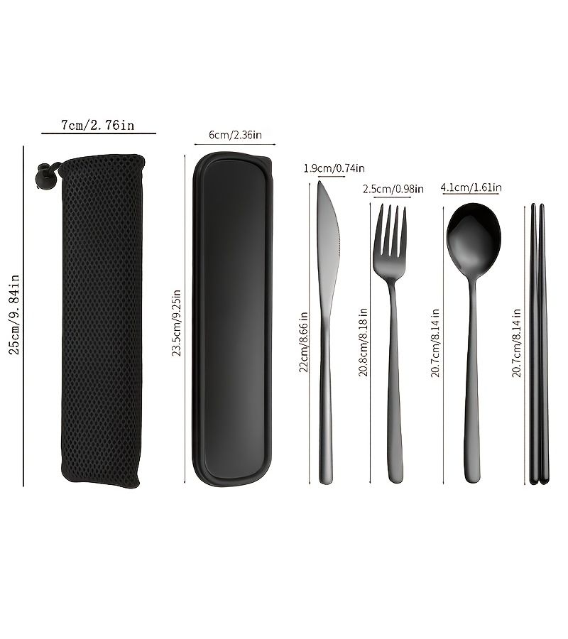 A 6 Piece Stainless Steel Cutlery Set With Knife Fork Spoon And Chopsticks In A Portable Storage Box And Bag For Outdoor Picnic Camping Travel Students - Image 3