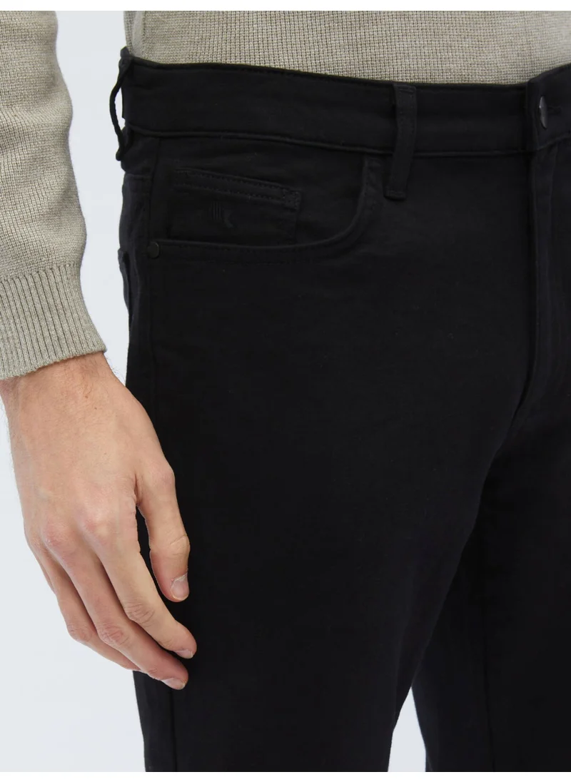 Kip Black Woven Slim Fit Casual Cotton Blend Trousers