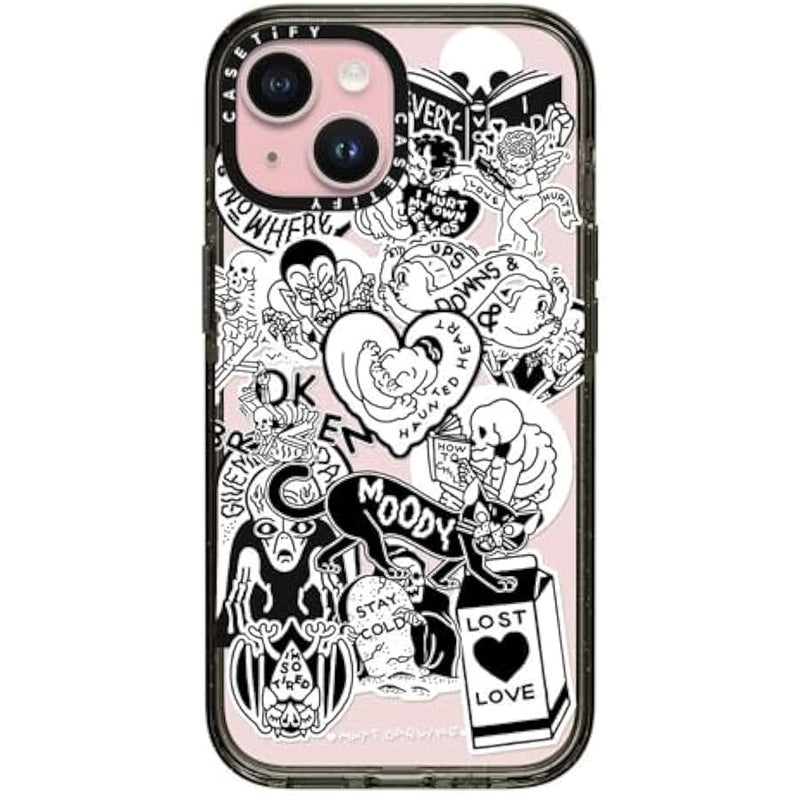 Casetify Impact Case for iPhone 15 【8.2ft 4X Military Grade Drop Protection/Compatible with Magsafe】 - matt Darling Sticker Collage - Clear Black - Image 1