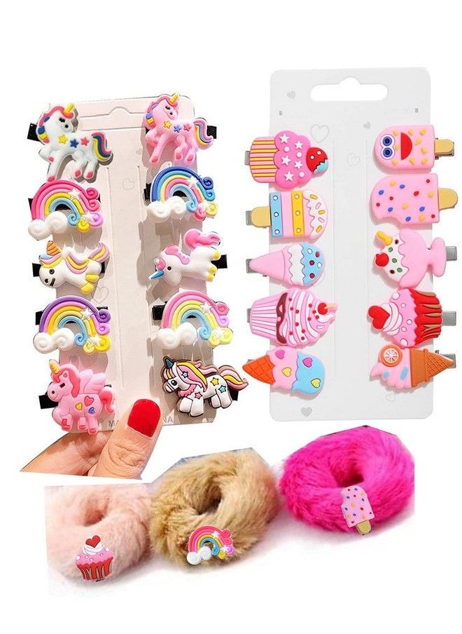 Aliza - 20 Pcs Rainbow Ice Cream Hair Clips Set Baby Hairpin For Kids Girls Toddler Barrettes And 3 Pcs Icecream Fur Scrunchies Hair Accessories - Image 1