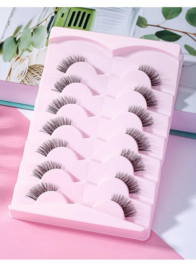 Beauenty 7 Pairs Half Lashes Natural Look Wispy Soft Strip Mink Eyelashes Cat Eye 3D Curl Short False Lashes, False Eyelashes with Clear Terrier, Reusable Fake Eyelashes, Ideal for Girls and Women Daily Use - Image 2