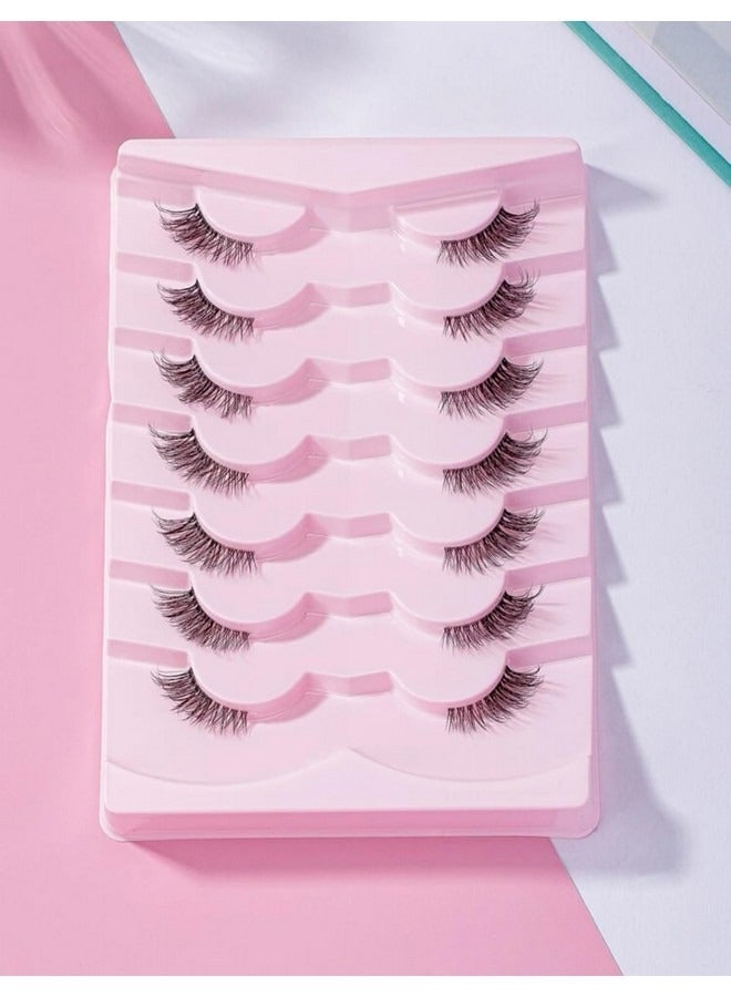 Beauenty 7 Pairs Half Lashes Natural Look Wispy Soft Strip Mink Eyelashes Cat Eye 3D Curl Short False Lashes, False Eyelashes with Clear Terrier, Reusable Fake Eyelashes, Ideal for Girls and Women Daily Use - Image 3
