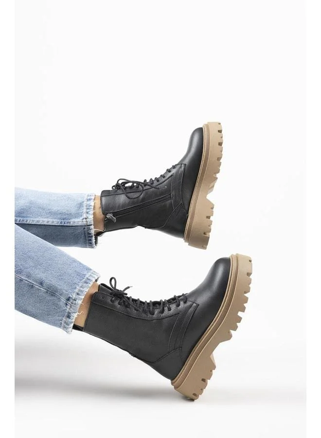 Manijero  Diane Women's Genuine Leather Lace-up Black-Tan Boot. for Women | Best Price UAE