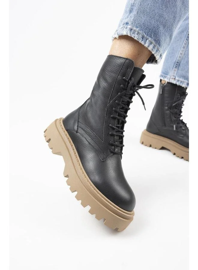 Manijero  Diane Women's Genuine Leather Lace-up Black-Tan Boot. for Women | Best Price UAE