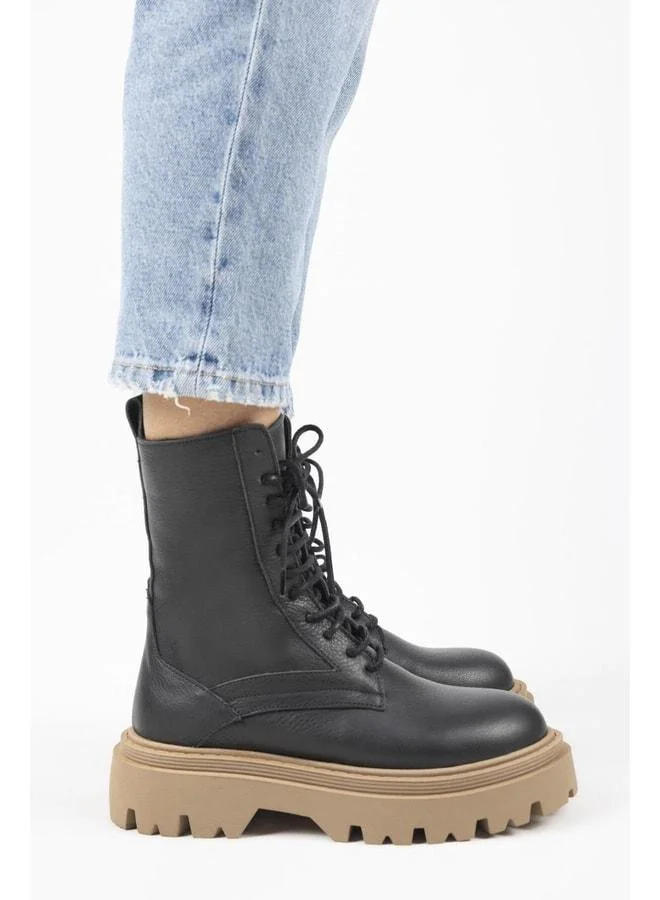 Diane Women's Genuine Leather Lace-up Black-Tan Boot.