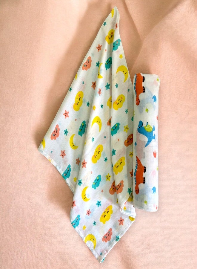 TEETAR Muslin Cotton Baby Swaddle Wraps - Pack of 2, Large 100x100 cm | Soft, Breathable & Lightweight Swaddle Blankets for Newborns | Multi-Use Baby Wraps, Dinosaur & Cloud Print - Image 3