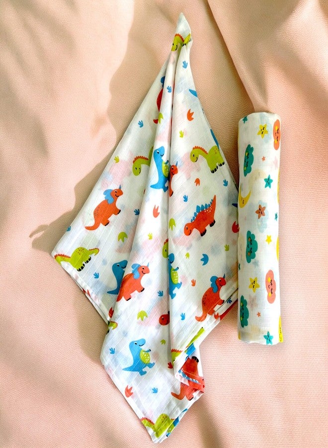 TEETAR Muslin Cotton Baby Swaddle Wraps - Pack of 2, Large 100x100 cm | Soft, Breathable & Lightweight Swaddle Blankets for Newborns | Multi-Use Baby Wraps, Dinosaur & Cloud Print - Image 2