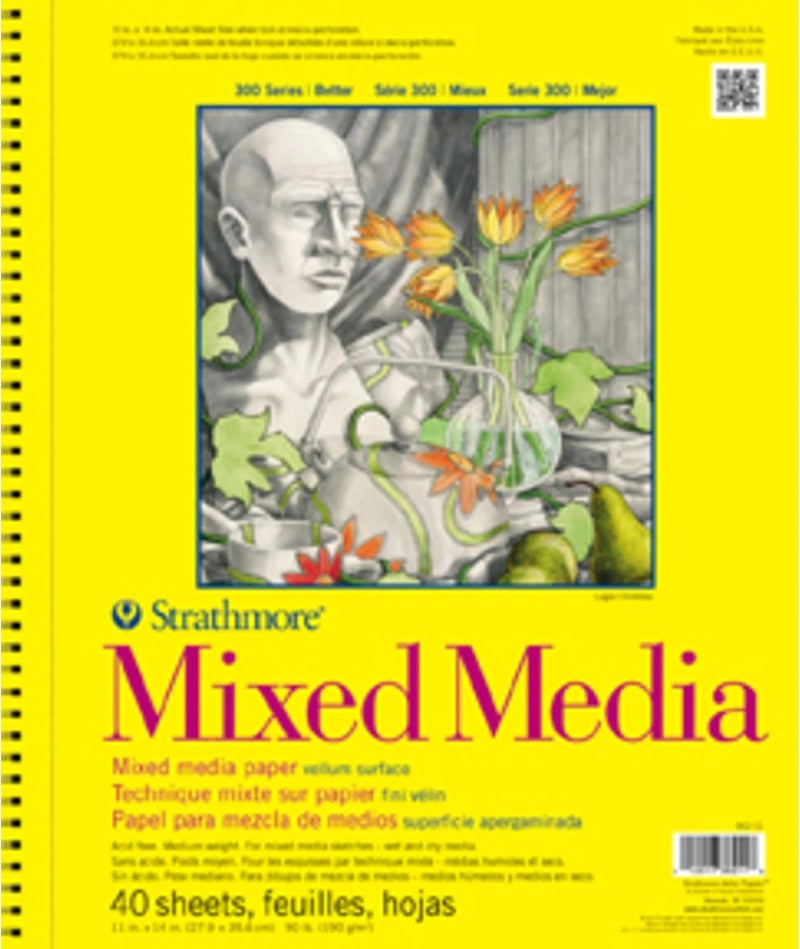 Strathmore 300 Series Mixed Media Paper Pad, Side Wire Bound, 11x14 inches, 40 Sheets (117lb/190g) - Artist Paper for Adults and Students - Watercolor, Gouache, Graphite, Ink, Pencil, Marker - Image 1