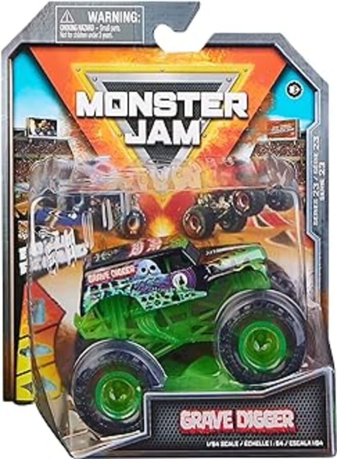 Monster Jam 2022 Spin Master 1:64 Diecast Truck with Bonus Accessory: See-Thru Crew Grave Digger