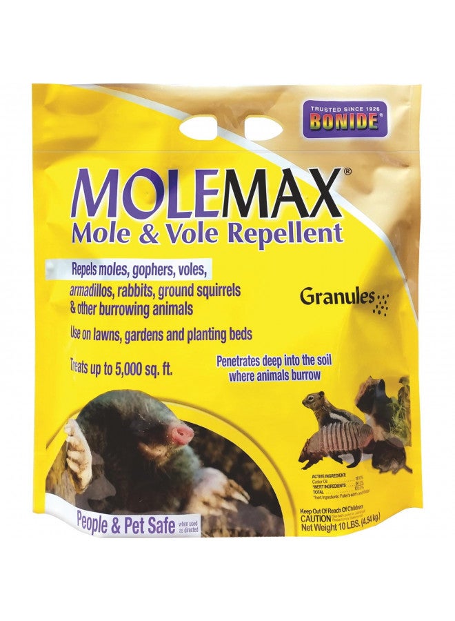 Bonide MOLEMAX Mole & Vole Repellent Granules, 10 lbs. Ready-to-Use, Outdoor Lawn & Garden Mole Control, People & Pet Safe - Image 1