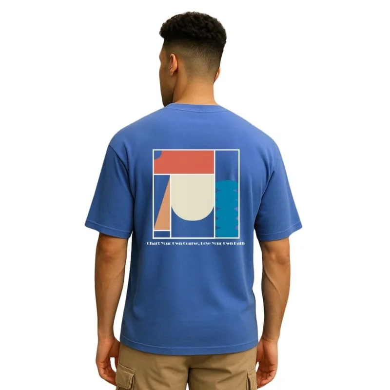 Men's Blue Oversized Graphic T-Shirt