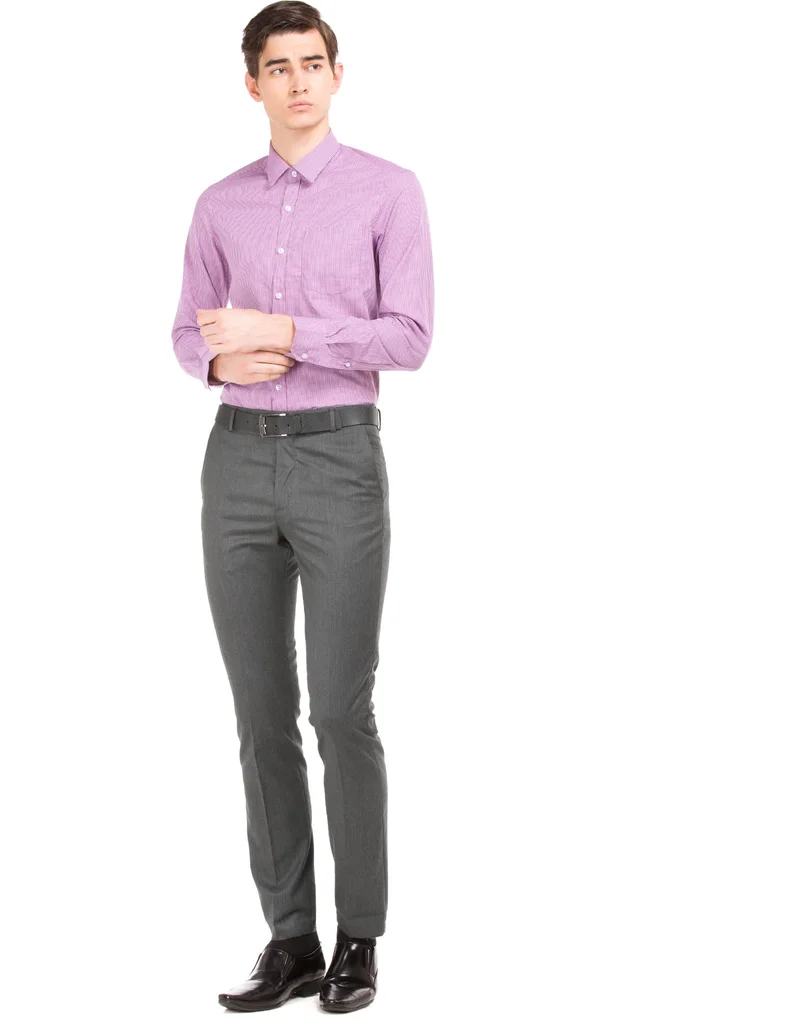 Arrow Grey Textured Tapered Fit Trousers for Men | Best Price UAE