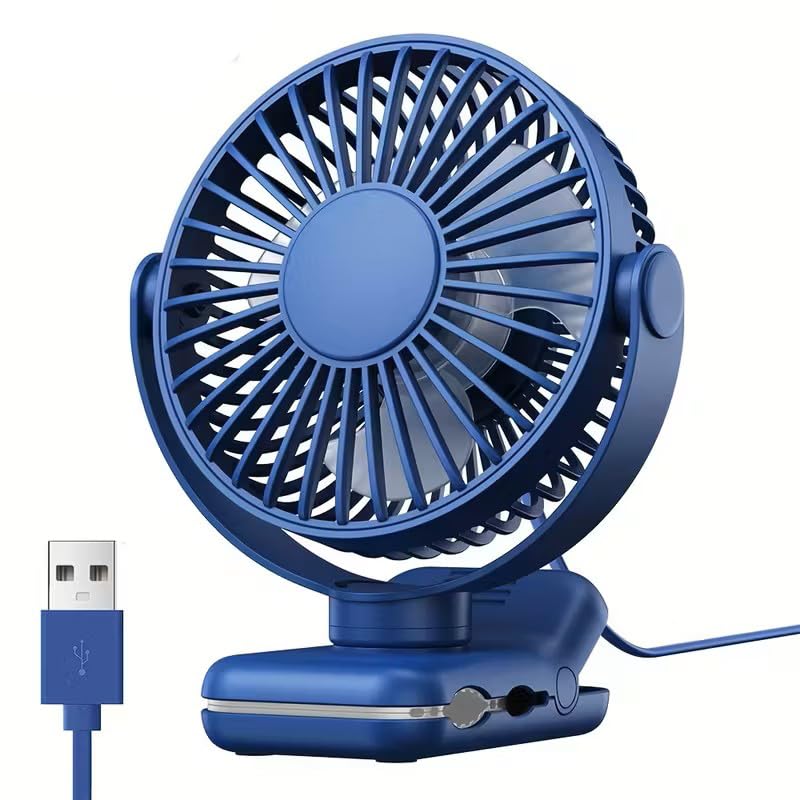 TOPK Portable Clip on Fan, Mini Fan, 4 Speeds 720° Rotation, Ultra-Quiet Personal Cooling Desk Fan for Bedroom/Office/Travel/Camping (Dark Blue) - Image 1