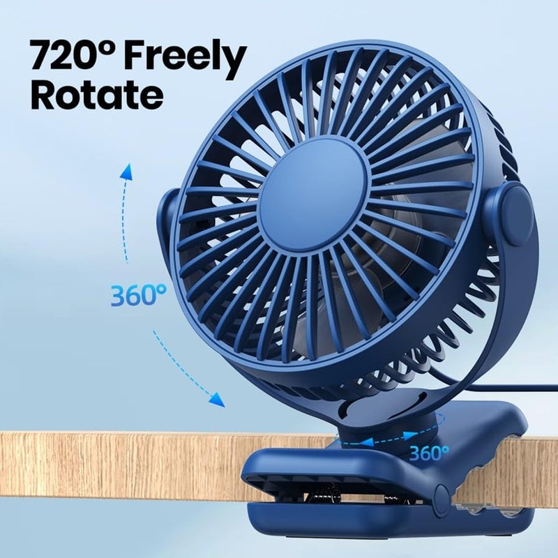 TOPK Portable Clip on Fan, Mini Fan, 4 Speeds 720° Rotation, Ultra-Quiet Personal Cooling Desk Fan for Bedroom/Office/Travel/Camping (Dark Blue) - Image 5