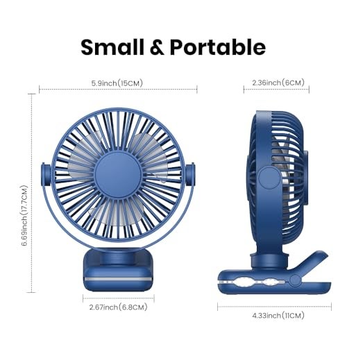 TOPK Portable Clip on Fan, Mini Fan, 4 Speeds 720° Rotation, Ultra-Quiet Personal Cooling Desk Fan for Bedroom/Office/Travel/Camping (Dark Blue) - Image 2