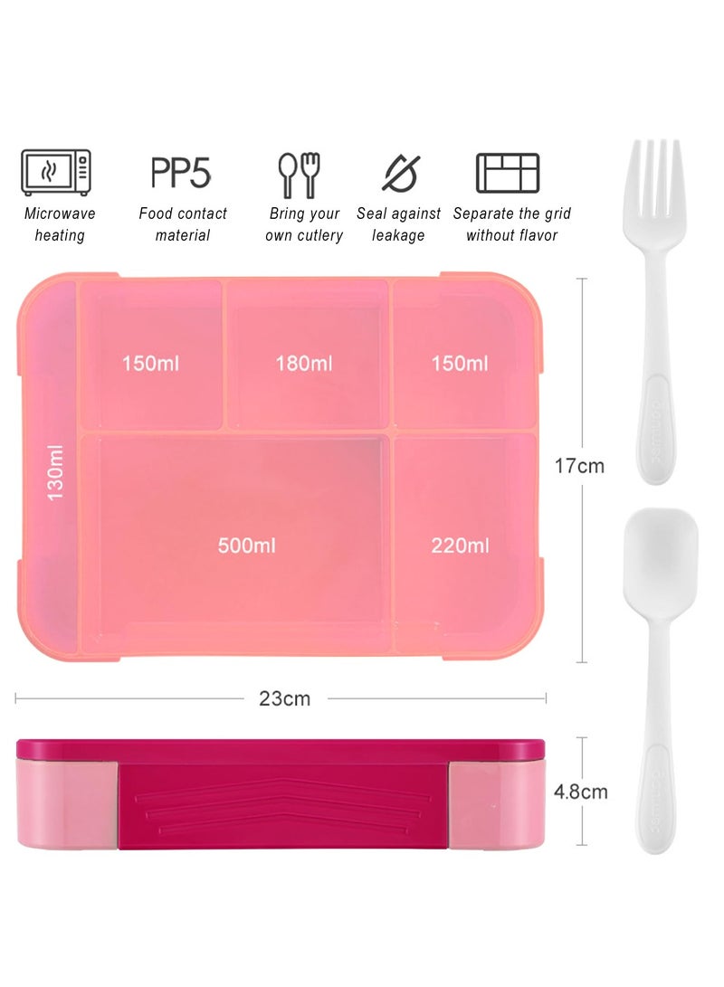 Yakiter Lunch Box for Kid School,Children's Lunch Box with Compartments, Bento Box Children, Leak-proof Lunch Box for Girls and Boys, Snack Box, Perfect for School, Nursery & Trips (Pink Rose) - Image 2