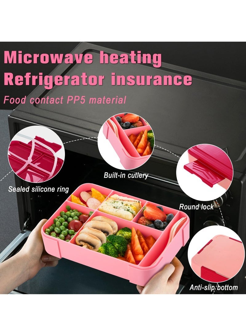 Yakiter Lunch Box for Kid School,Children's Lunch Box with Compartments, Bento Box Children, Leak-proof Lunch Box for Girls and Boys, Snack Box, Perfect for School, Nursery & Trips (Pink Rose) - Image 4