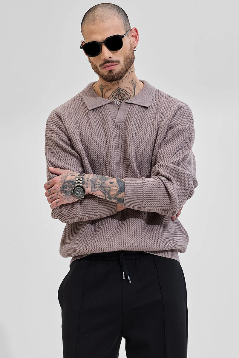 SNITCH Core Lab Brown Textured Relaxed Fit Sweaters