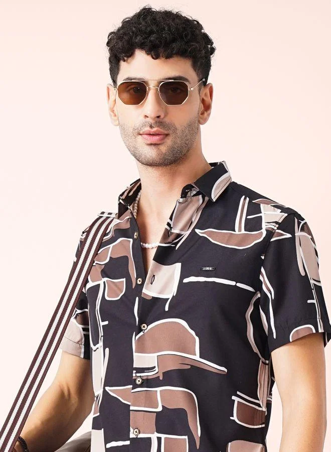 The Indian Garage Co  Men Slim Fit Abstract Printed Half Sleeves Spread Collar Resort Wear Shirt for Men | Best Price UAE
