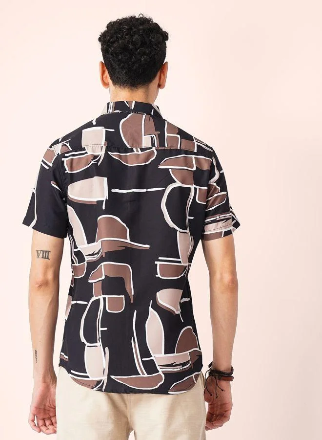 The Indian Garage Co  Men Slim Fit Abstract Printed Half Sleeves Spread Collar Resort Wear Shirt for Men | Best Price UAE